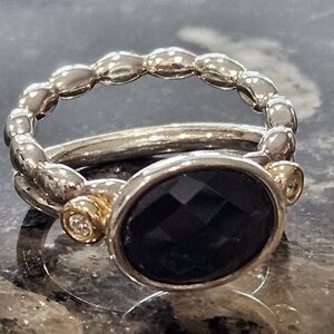 PANDORA Elegant Embrace 925/14K Onyx Ring w/ Diamonds 190839ON RARE Sz 5 1/2